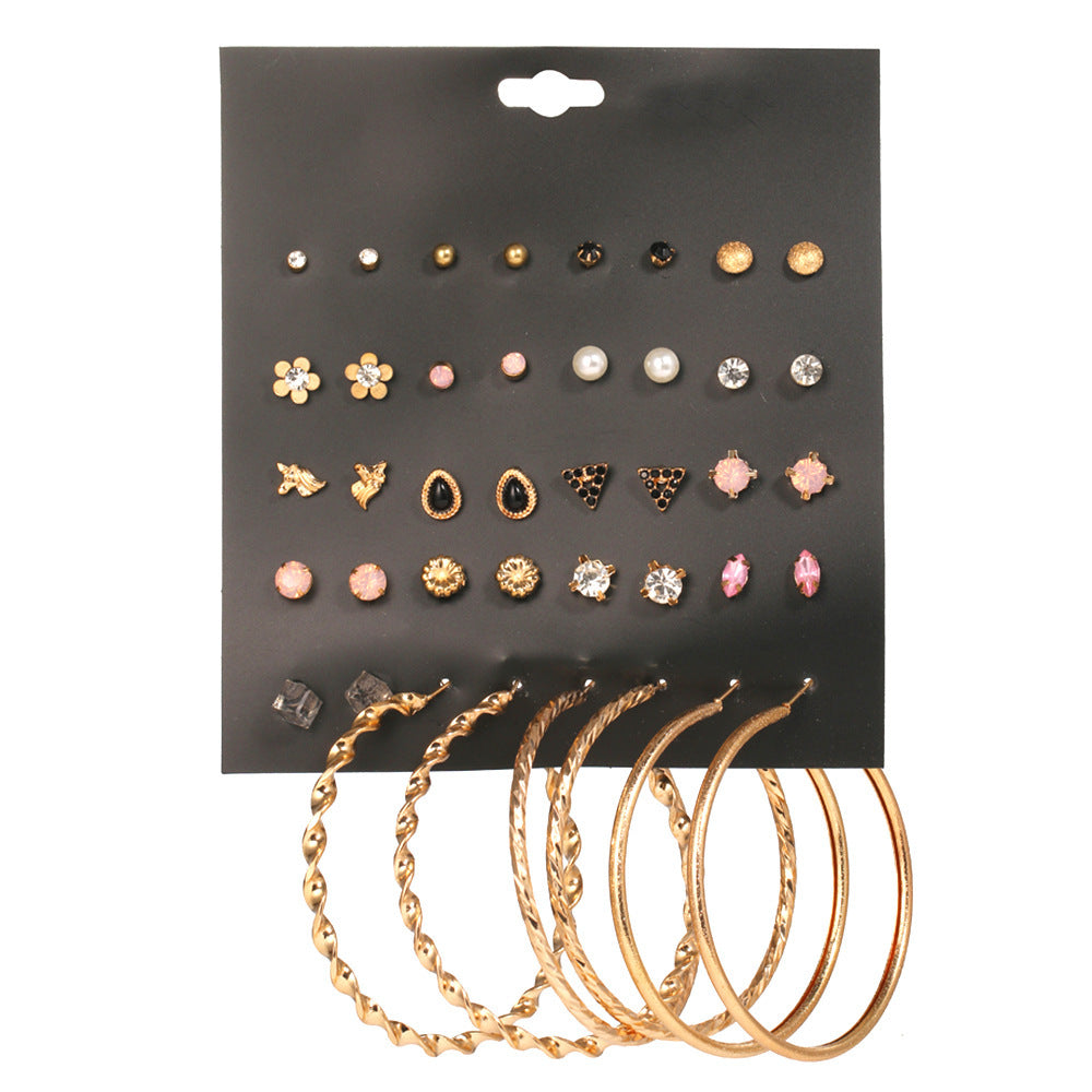 20 Pairs Of Combination Earrings Set With Multi-Element Crystal