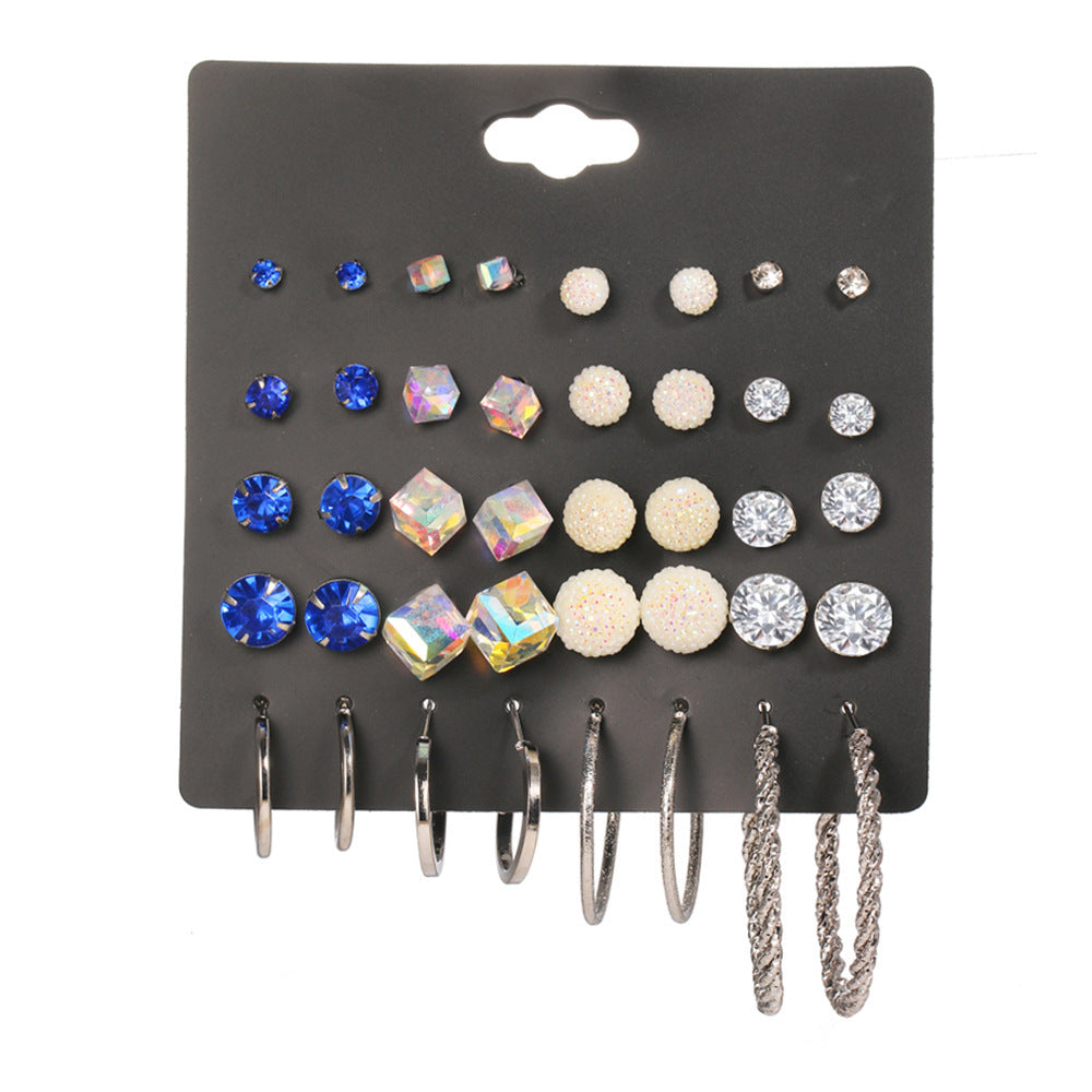 20 Pairs Of Combination Earrings Set With Multi-Element Crystal
