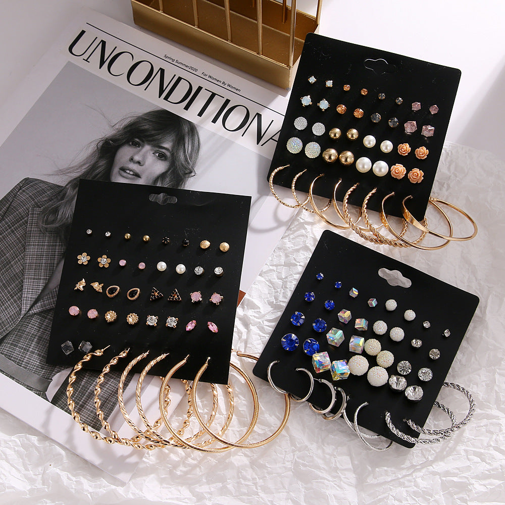 20 Pairs Of Combination Earrings Set With Multi-Element Crystal