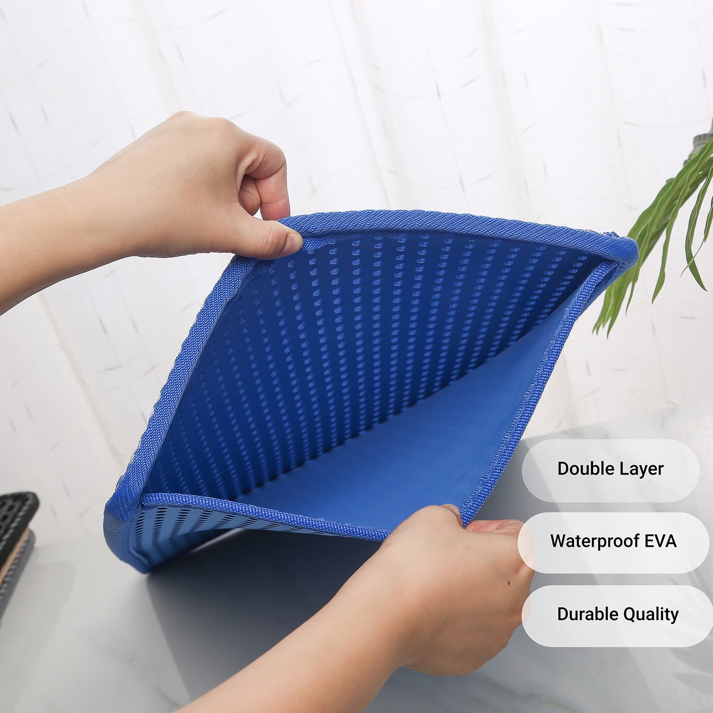 Cat Litter Mat, Kitty Litter Trapping Mat, Double Layer Mats with MiLi Shape Scratching design, Urine Waterproof, Easy Clean, Scatter Control 21" x 14" Blue(same as JYD-GT-MSD-BLUE)