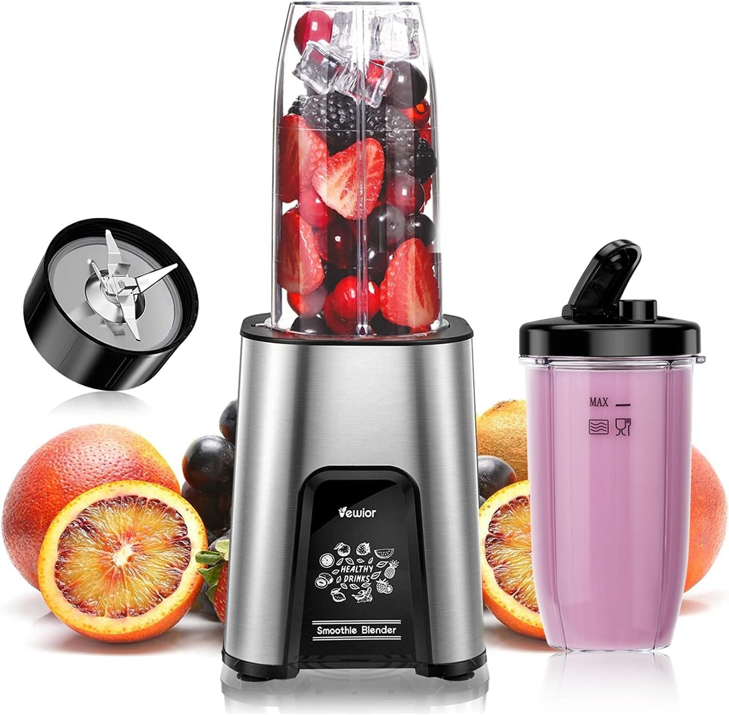 VEWIOR 900W Smoothie Blender for Shakes and Smoothies, 6 Pieces Personal Blender for Kitchen, 2*22oz Blender Cups with To-Go Lids for Fruit Vegetables, Beans, Nuts, Spices(Shipment from FBA)