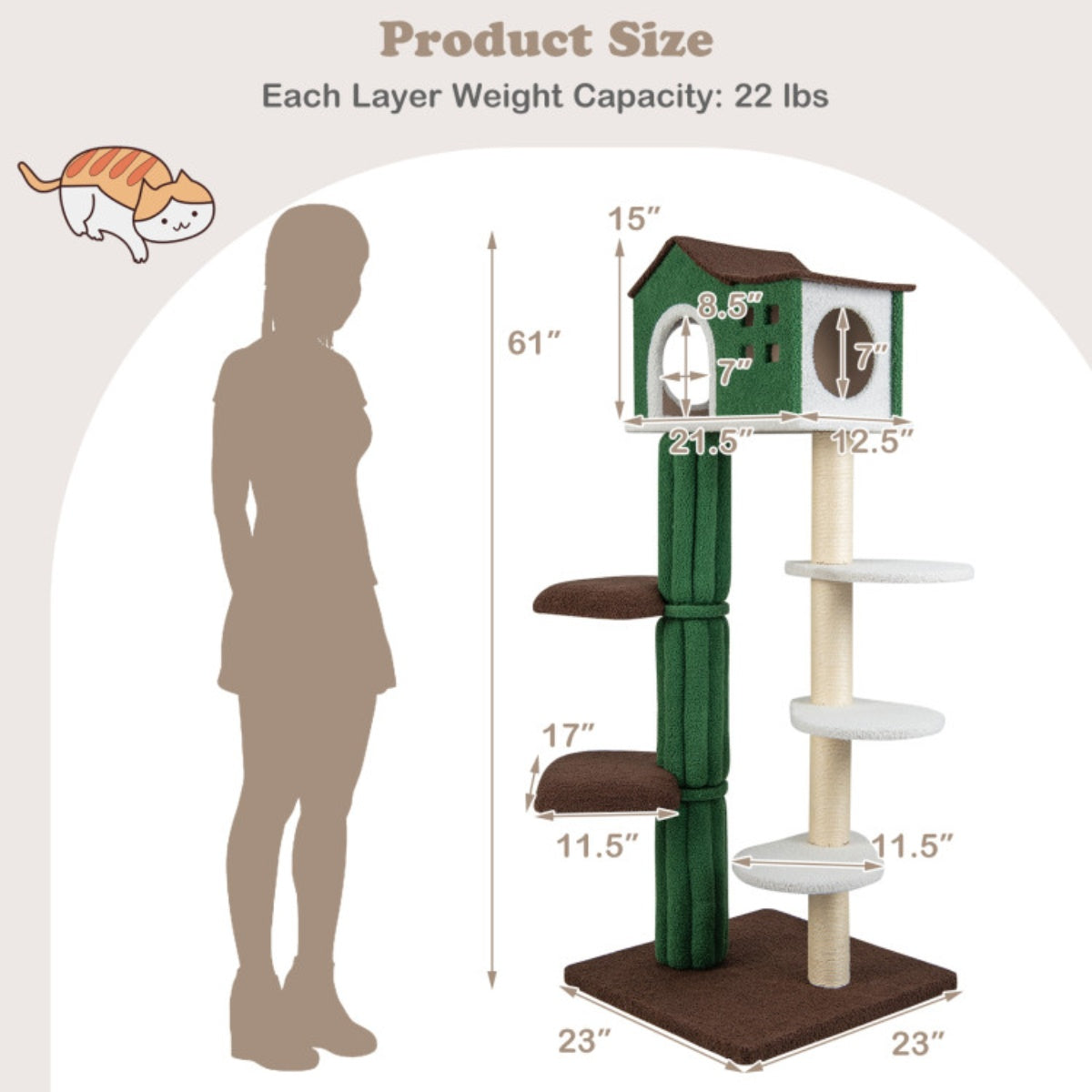 5 level Cat tree, Cat climbing frame Cat Apartment with cushions, anti-tipping Settings