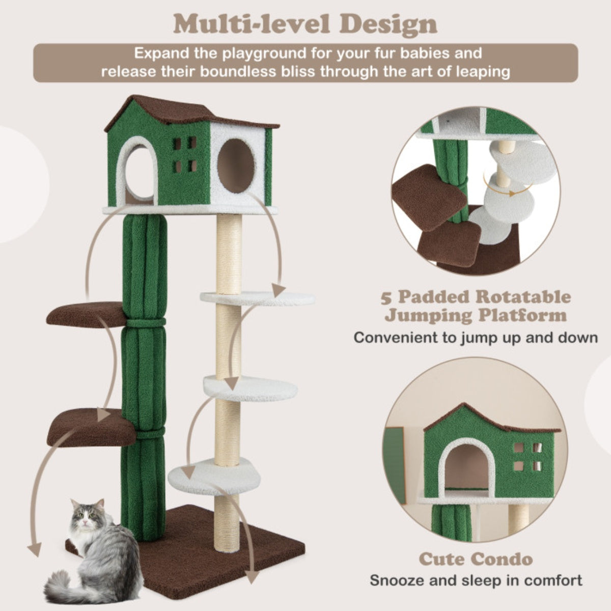 5 level Cat tree, Cat climbing frame Cat Apartment with cushions, anti-tipping Settings