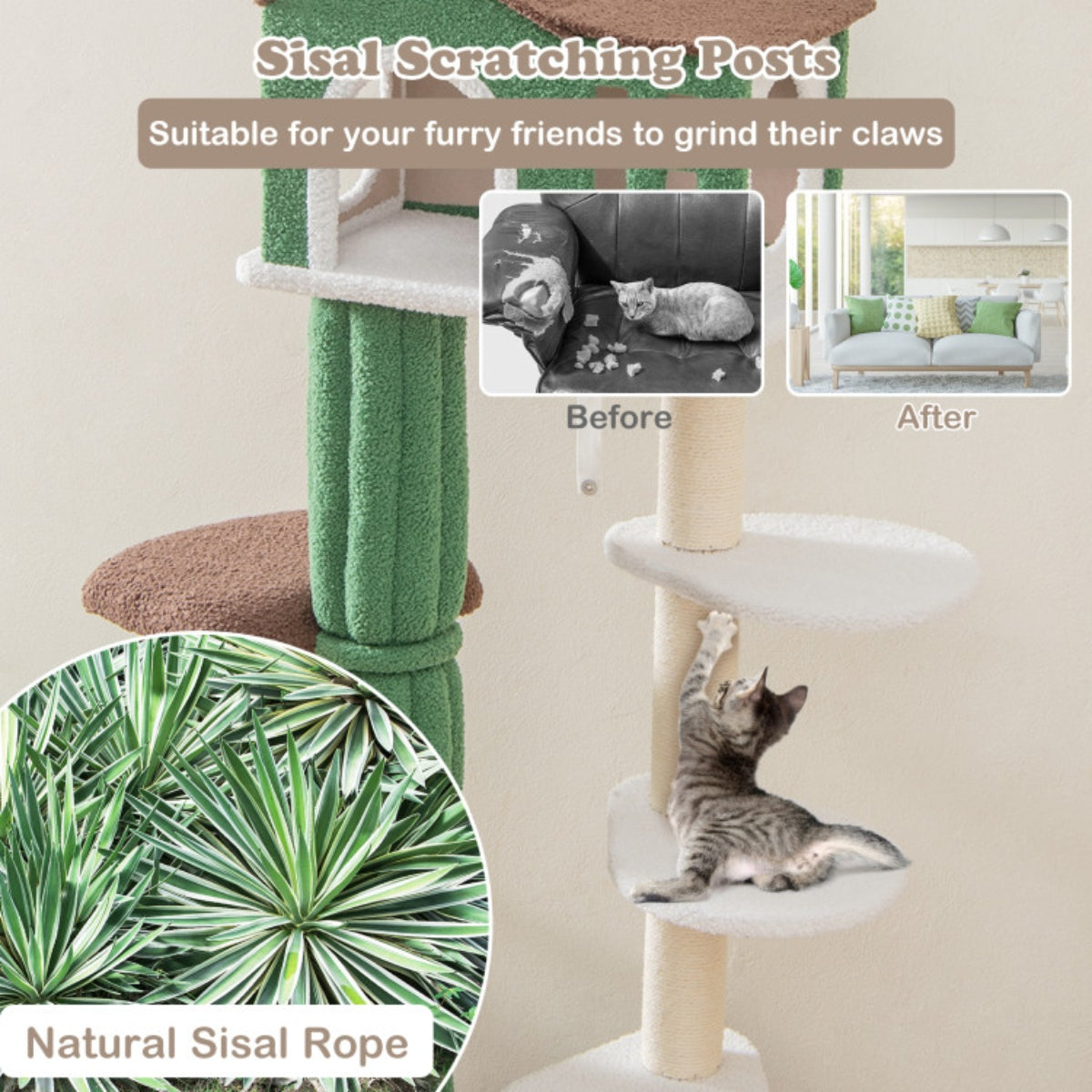 5 level Cat tree, Cat climbing frame Cat Apartment with cushions, anti-tipping Settings
