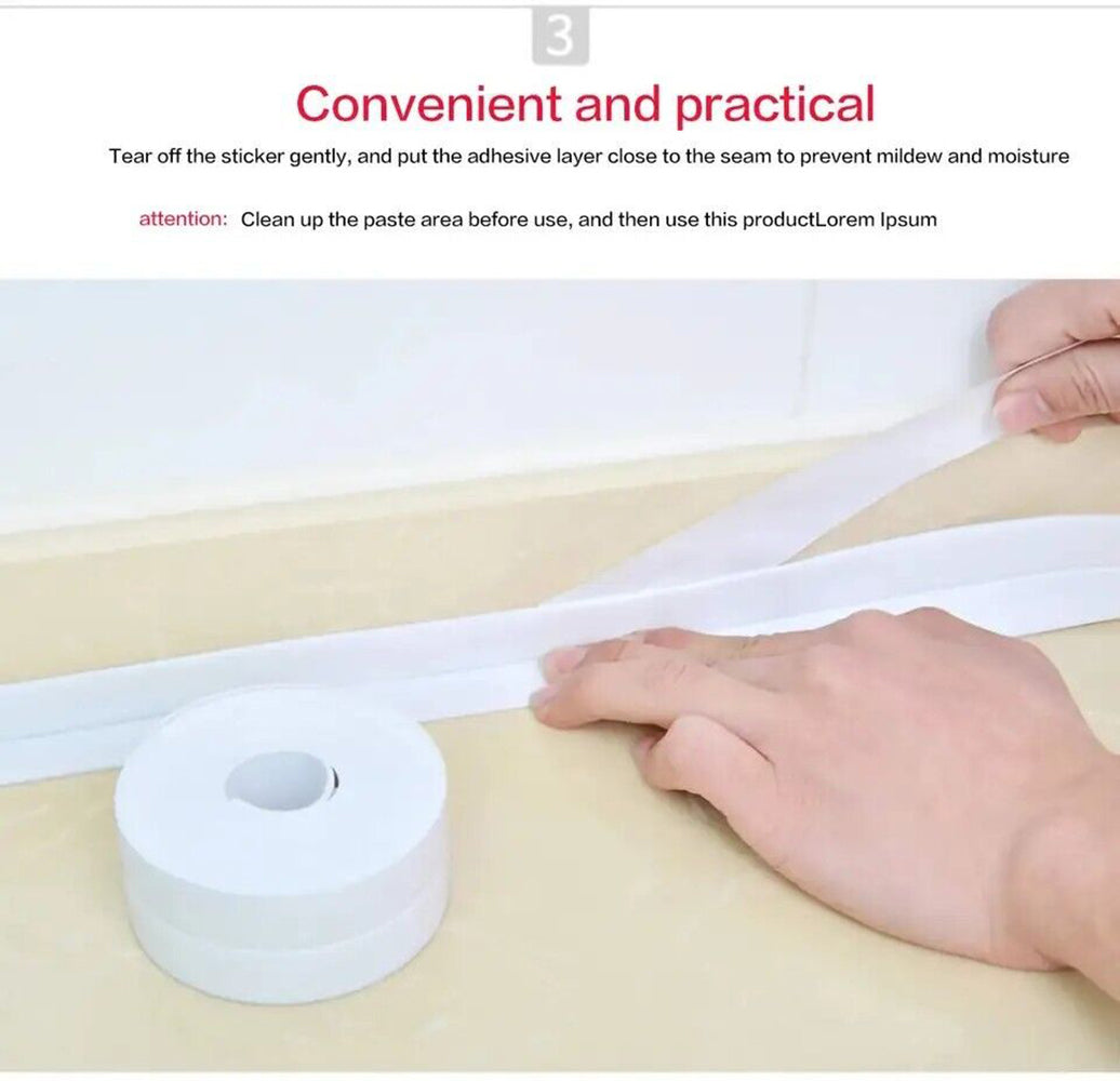 3PCS Bath Kitchen Caulk Tape Sealant Strip PVC Self Adhesive Toilet Wall Sealing Tape