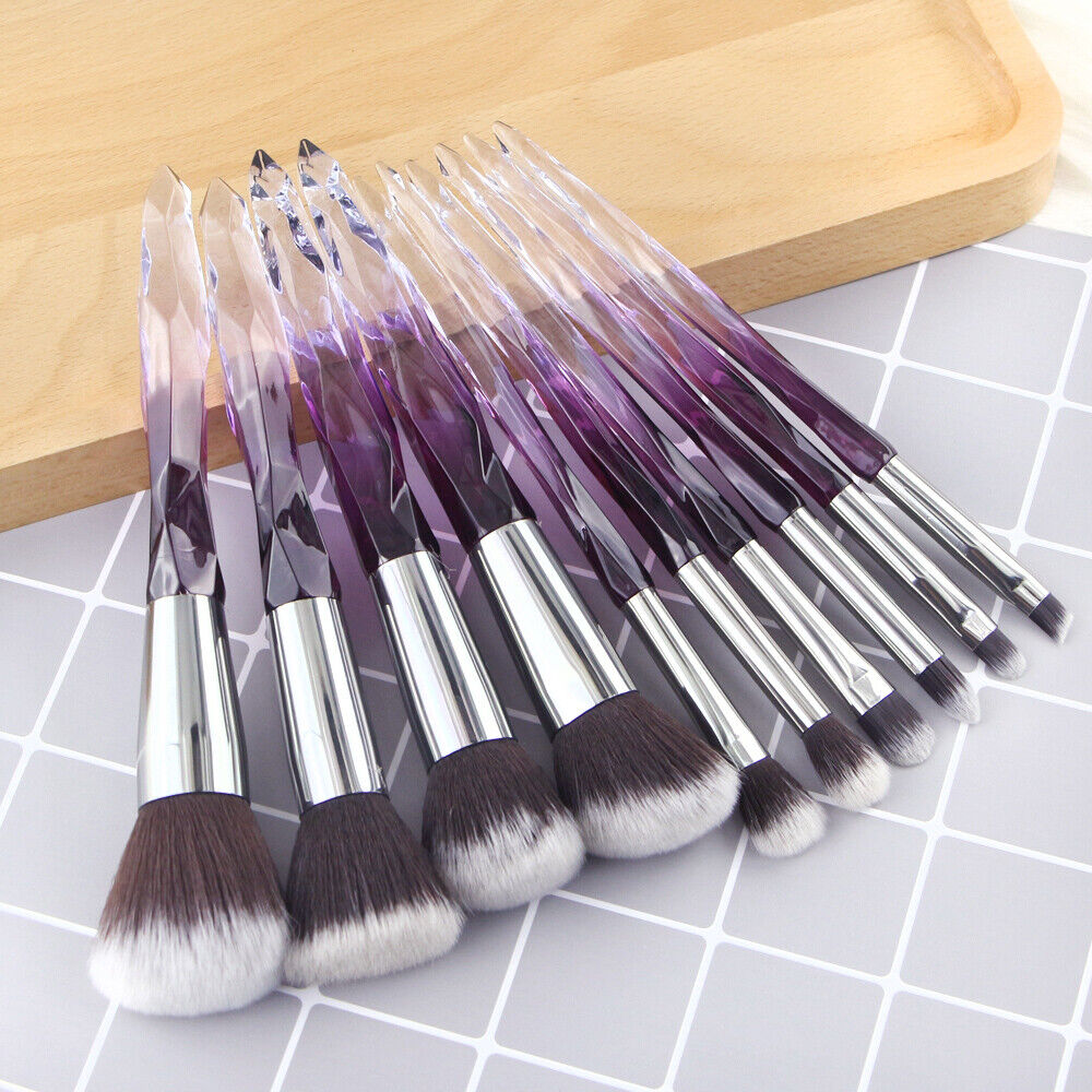 10Pcs Makeup Brushes Professional Big Powder Foundation Crystal Handle Brush