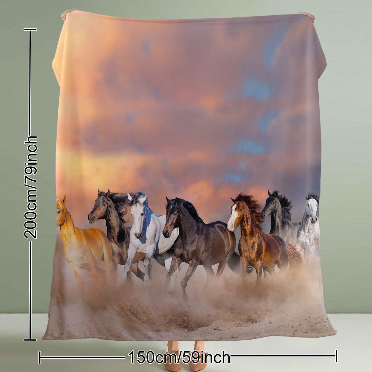 3D Horse Printed Flannel Throw Blanket for Girls Women Running Horse Throw Blanket Fleece Blankets with Horses on Them Flannel Blanket Cool Horse Soft Plush Blanket for Couch Sofa Bed 130X150cm