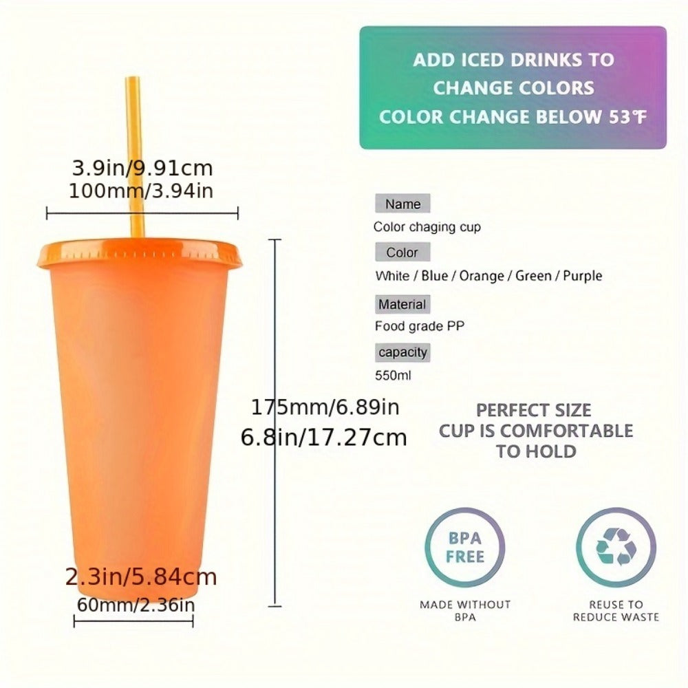 10pcs Color Changing Reusable Cups With Lids And Straws - Perfect For Cold Drinks, Iced Coffee, And Parties - Essential Home Party Supplies For Every Occasion.