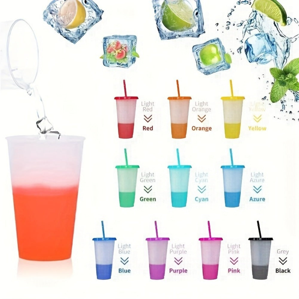 10pcs Color Changing Reusable Cups With Lids And Straws - Perfect For Cold Drinks, Iced Coffee, And Parties - Essential Home Party Supplies For Every Occasion.