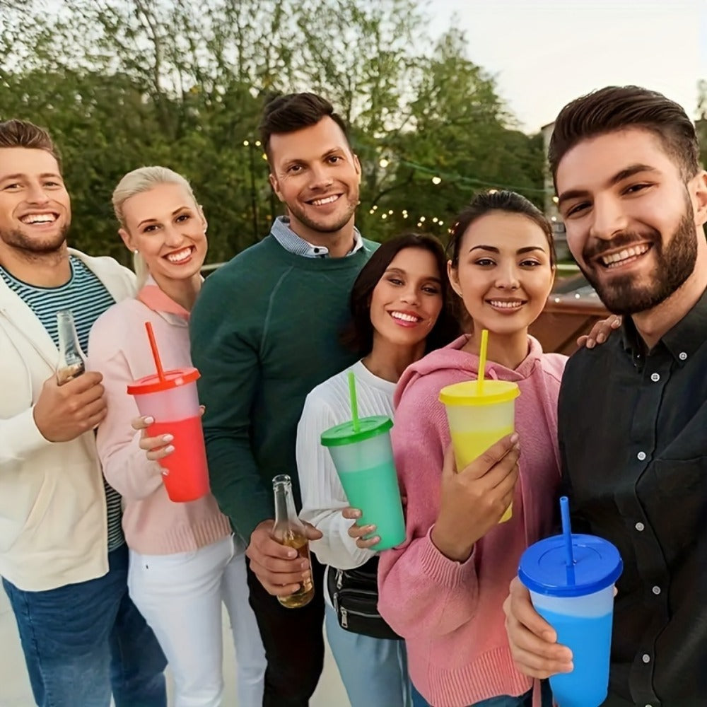 10pcs Color Changing Reusable Cups With Lids And Straws - Perfect For Cold Drinks, Iced Coffee, And Parties - Essential Home Party Supplies For Every Occasion.