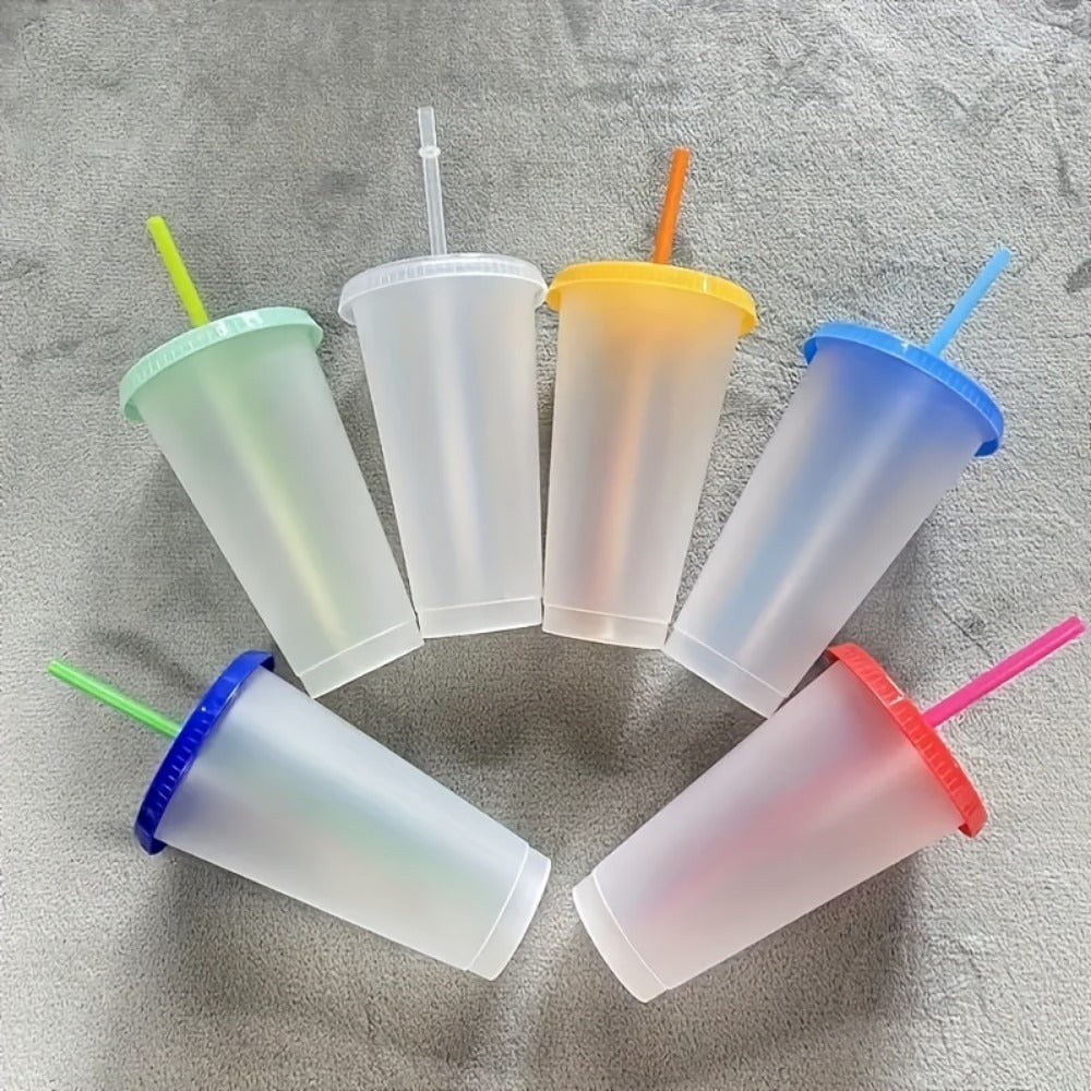 10pcs Color Changing Reusable Cups With Lids And Straws - Perfect For Cold Drinks, Iced Coffee, And Parties - Essential Home Party Supplies For Every Occasion.