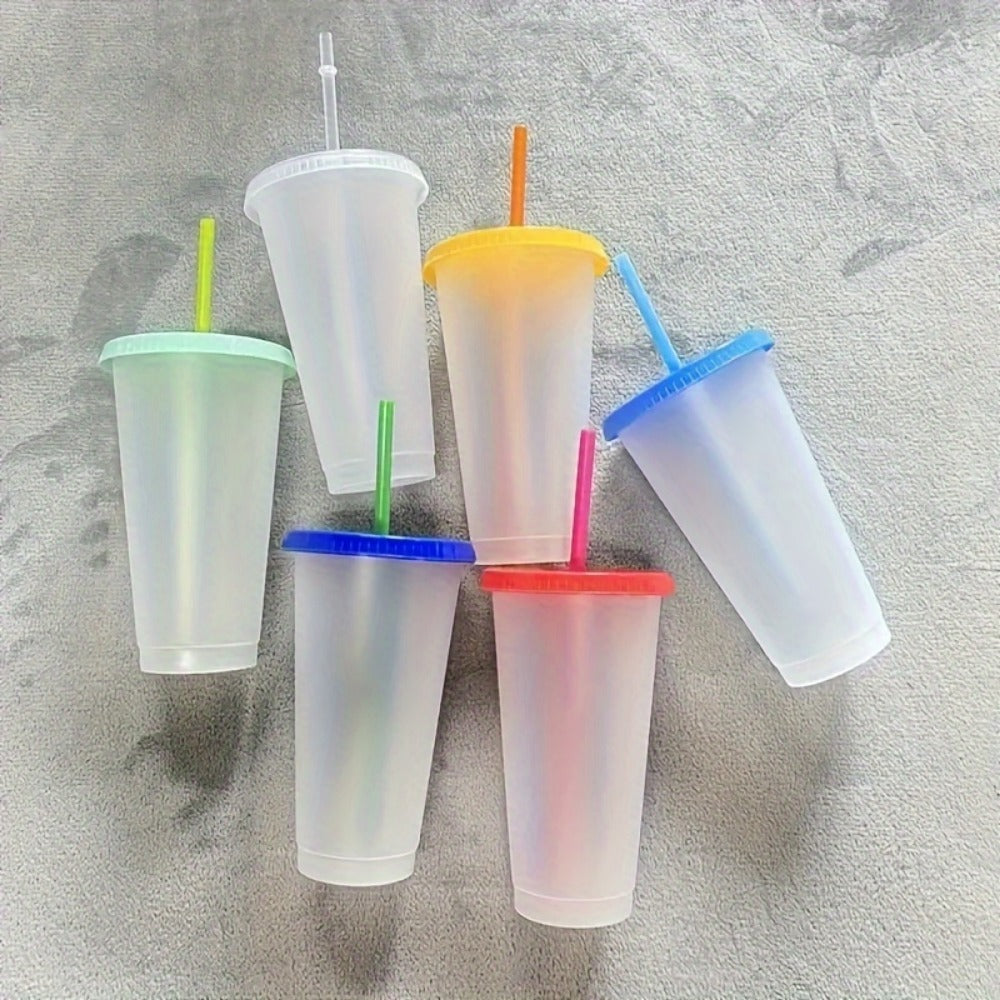 10pcs Color Changing Reusable Cups With Lids And Straws - Perfect For Cold Drinks, Iced Coffee, And Parties - Essential Home Party Supplies For Every Occasion.