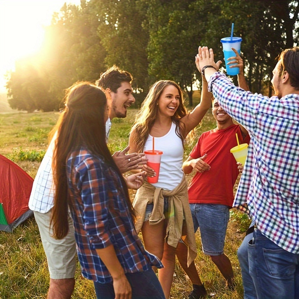 10pcs Color Changing Reusable Cups With Lids And Straws - Perfect For Cold Drinks, Iced Coffee, And Parties - Essential Home Party Supplies For Every Occasion.