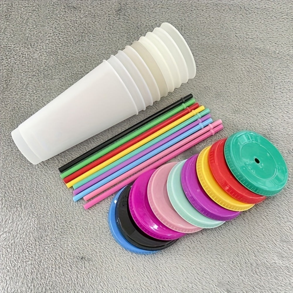 10pcs Color Changing Reusable Cups With Lids And Straws - Perfect For Cold Drinks, Iced Coffee, And Parties - Essential Home Party Supplies For Every Occasion.