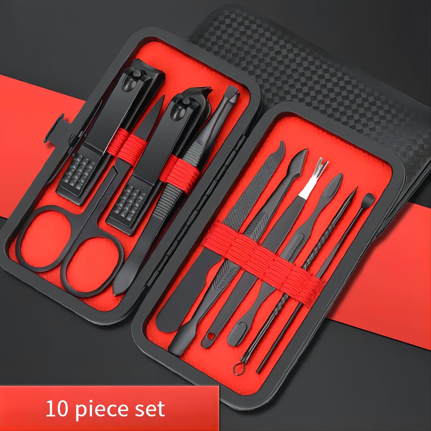 10-Piece Black Nail Clippers Kit with Travel Case – Professional Cuticle Nippers & Clippers, Complete Grooming Set for Home & Travel