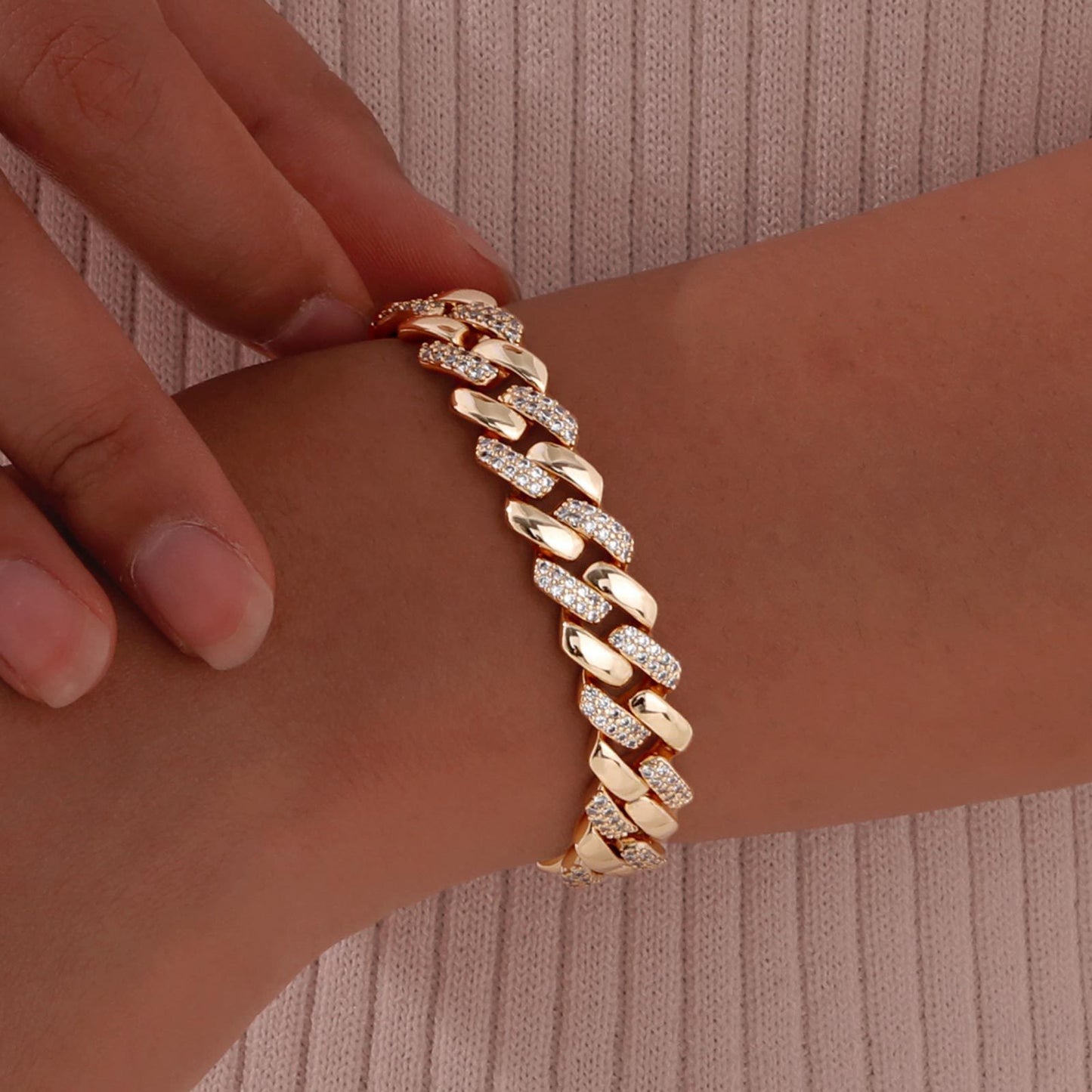 Zircon Two-side Grinding Copper Material Women's Watch Strap Bracelet