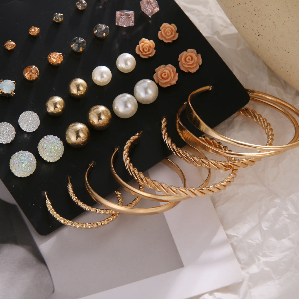 20 Pairs Of Combination Earrings Set With Multi-Element Crystal