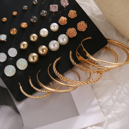 20 Pairs Of Combination Earrings Set With Multi-Element Crystal