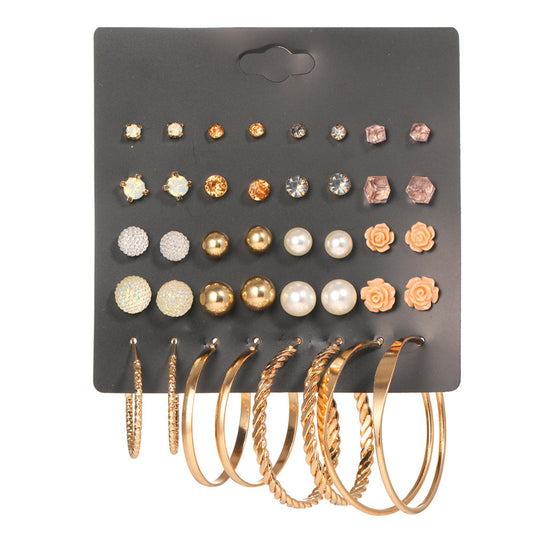 20 Pairs Of Combination Earrings Set With Multi-Element Crystal