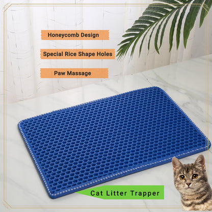 Cat Litter Mat, Kitty Litter Trapping Mat, Double Layer Mats with MiLi Shape Scratching design, Urine Waterproof, Easy Clean, Scatter Control  21" x 14"  Blue（same as JYD-GT-MSD-BLUE）
