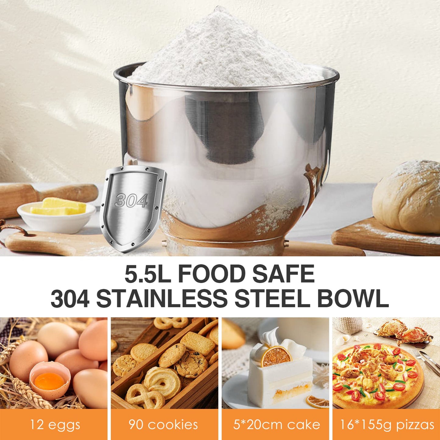 Food processor with 5.5 litre stainless steel bowl, 1500 W, silent multifunction version with metal bowl and meta whisk