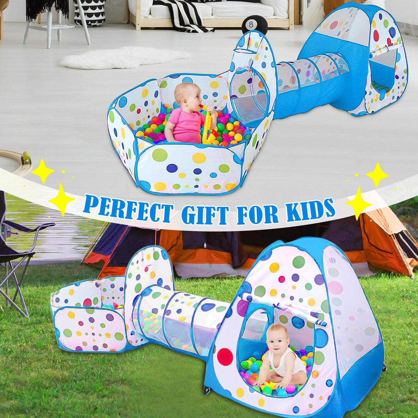 3 in1 Kids Play Tent Baby Tunnel Ocean Ball Pit Toy Playhouse Playhouse for Kids