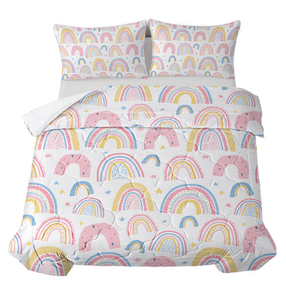 Rainbow Pattern Comforter Set for Women Pink and Yellow Rainbow Star Comforter 3 Piece with 2 Pillow Shams(1 Comforter and 2 Pillow Shams) Twin Size