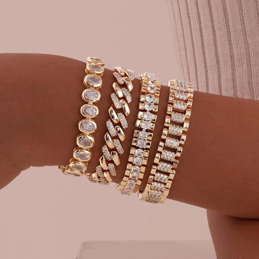 Zircon Two-side Grinding Copper Material Women's Watch Strap Bracelet