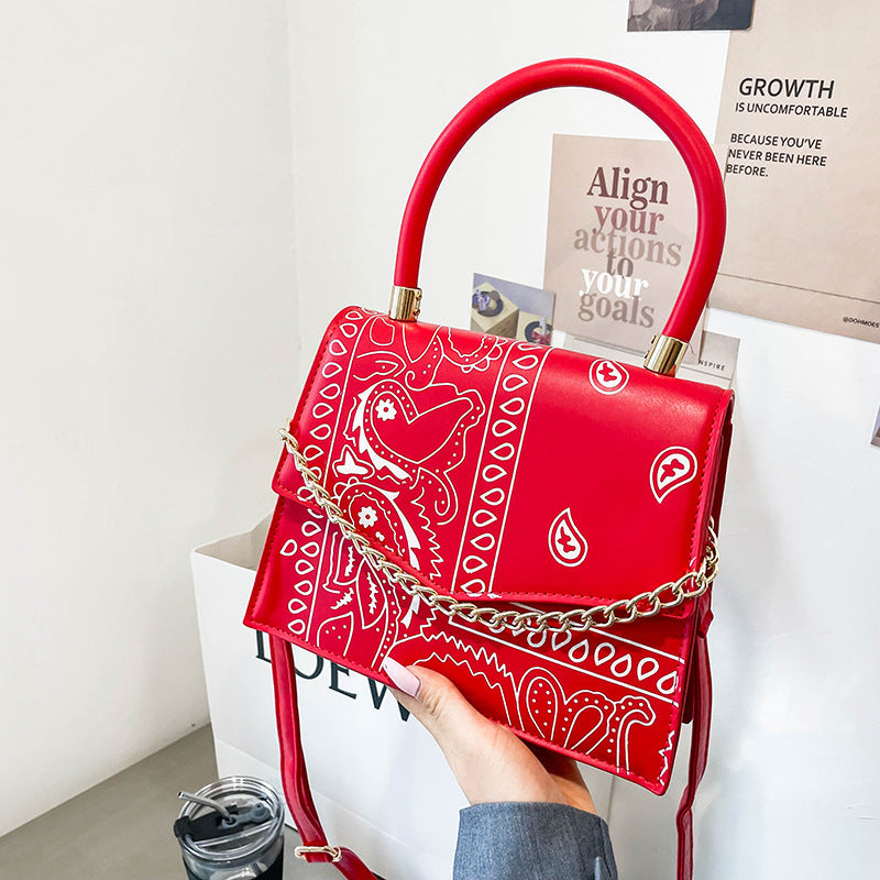 New Style Color Contrast Printing Women's Fashion Chain Messenger Bag